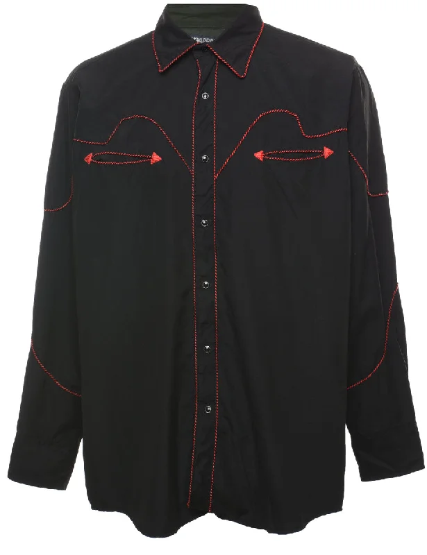 Black & Red Embroidered Western Shirt - L