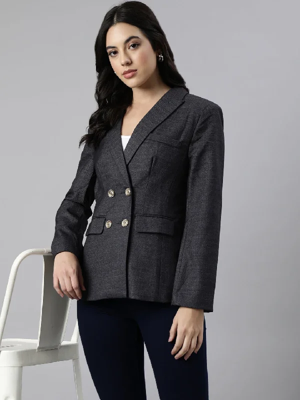 Women Grey Double-Breasted Blazer