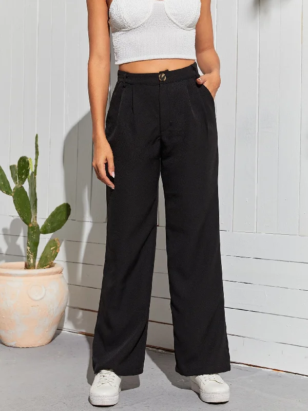 Elegant Plain Zipper High Waist Long Women Pants