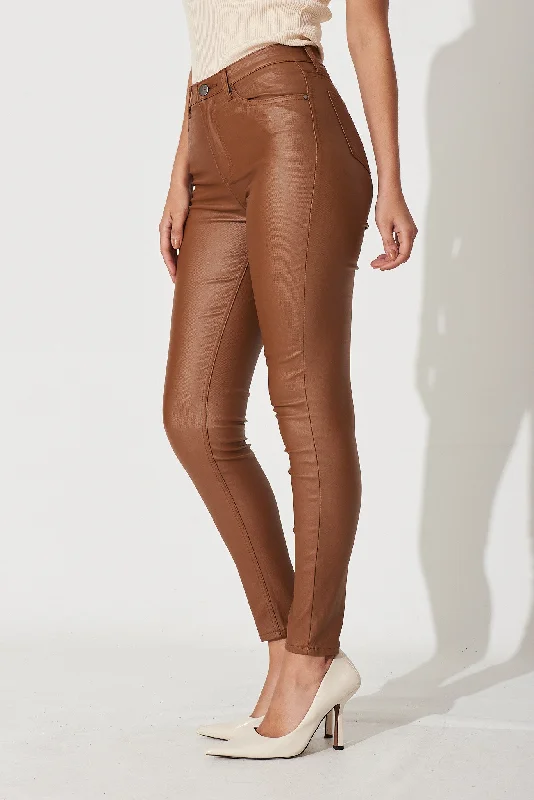 Merley Skinny Pants In Tan Leatherette