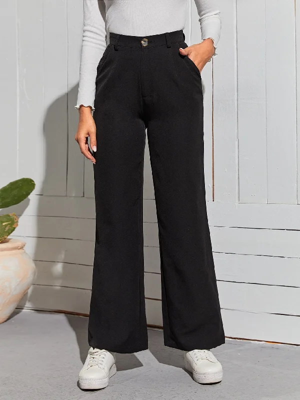 Casual Plain Zipper High Waist Long Women Pants