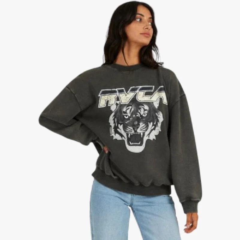 Rvca Womens Jungle Cat Crew Sweater Black