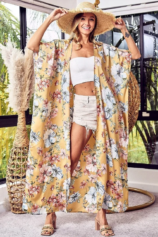 Floral Side Slit Longline Cardigan