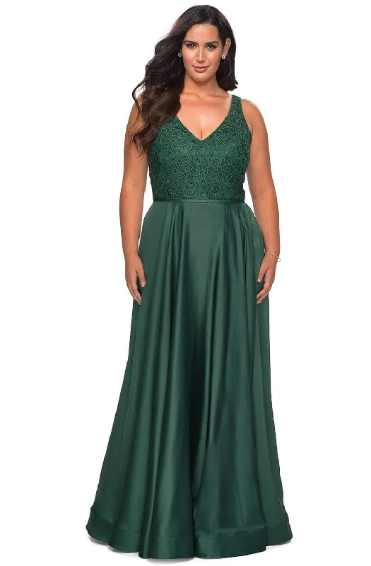 La Femme - 29004 Lace High Slit Plus Size Prom Gown