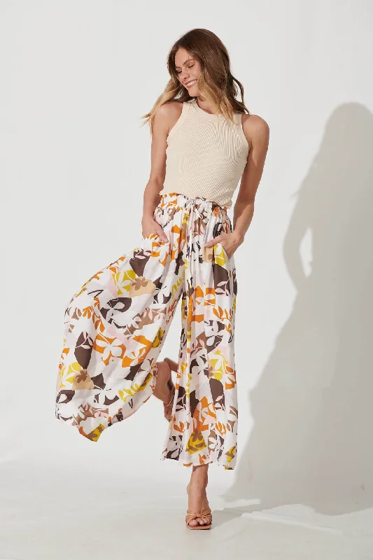 Mariah Petite Pant In Neutral Multi Leaf Print