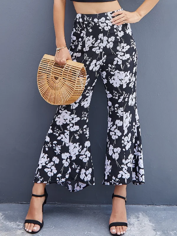 Boho All Over Print Zipper High Waist Cropped Women Pants