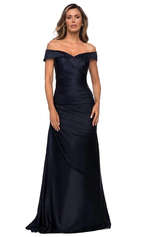 La Femme - Off Shoulder Draped Satin Gown 28103SC