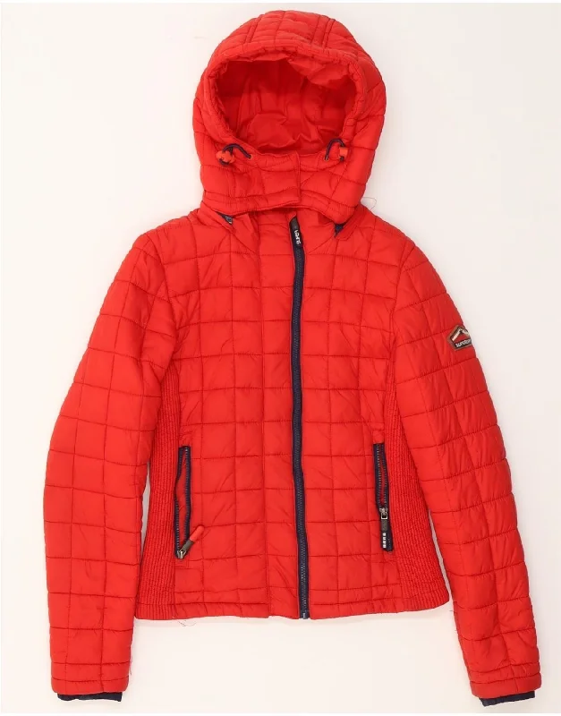 SUPERDRY Womens Hooded Padded Jacket UK 10 Small Red Nylon