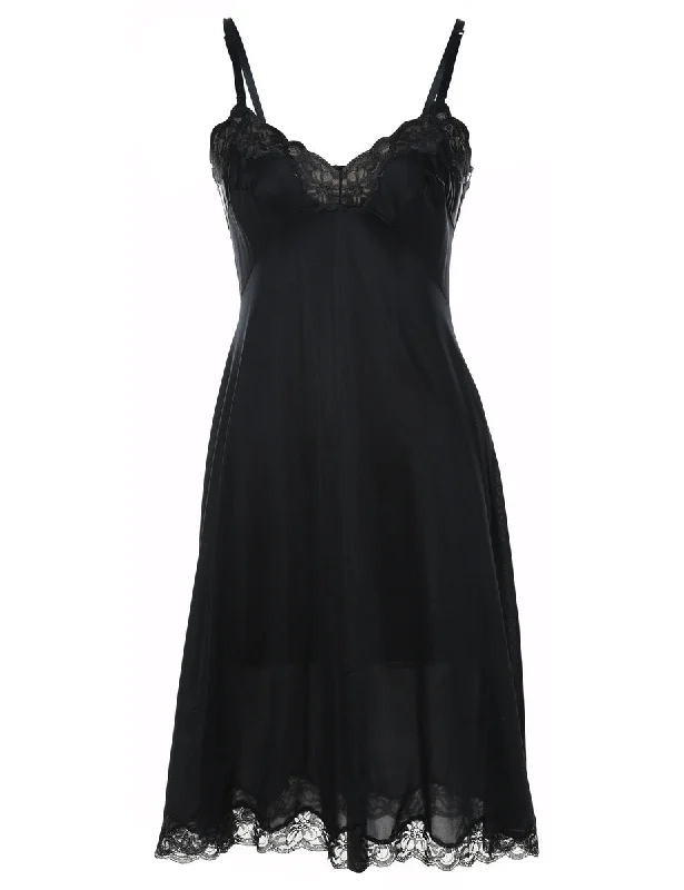 Black Classic Lace Trim Slip Dress - S