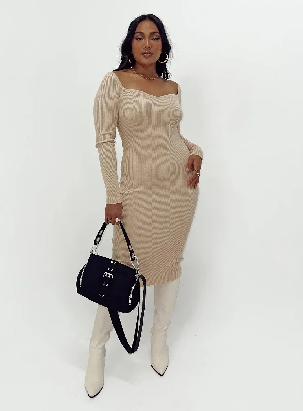 Neaman Midi Dress Beige Laid - back Women's Vibe