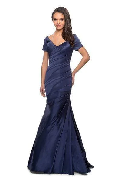 La Femme - Short Sleeve Pleat-Textured Trumpet Gown 26947SC