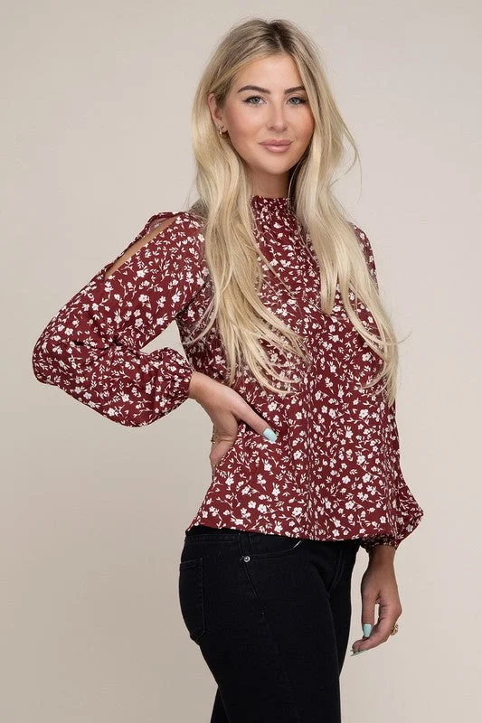 Ditsy Floral Print  Split Sleeve Blouse