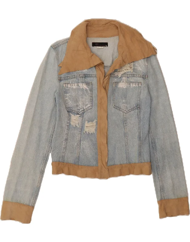 ADELE FADO Womens Crop Denim Jacket IT 40 Small Blue Colourblock