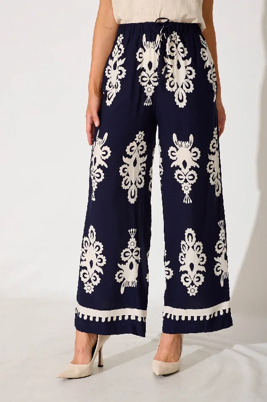 Rowan Pant In Navy With White Print