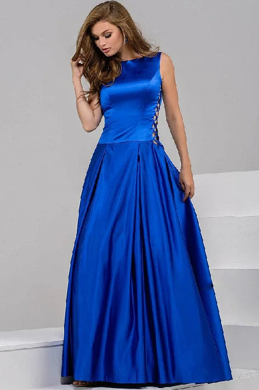 Jovani - Stunning Satin Boat Neckline V Back Ball Gown 42470