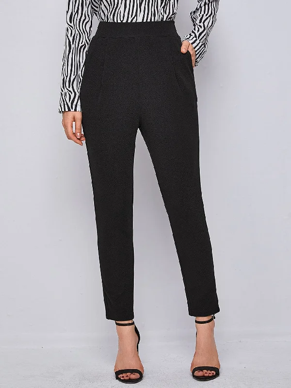 Elegant Plain Pocket High Waist Cropped Women Pants