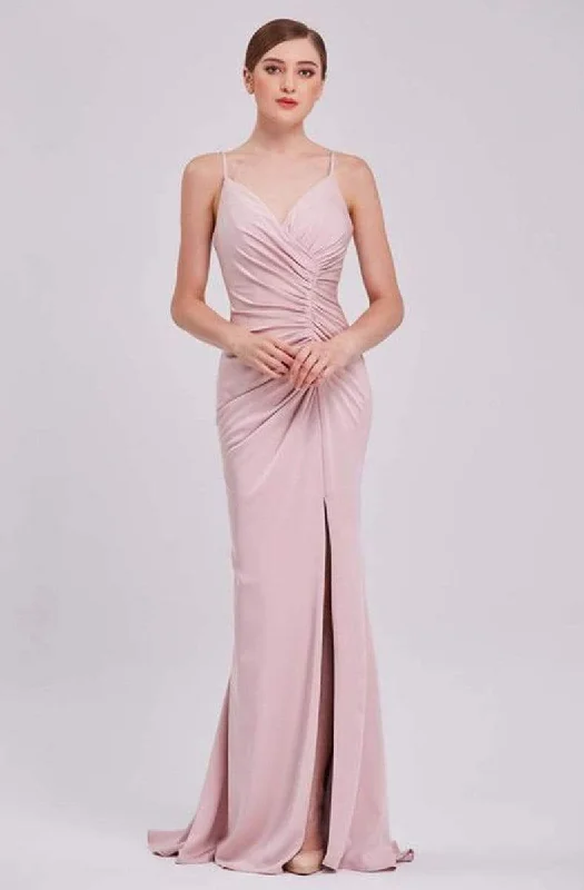 J'Adore Dresses - J16039 Asymmetrically Ruched High Slit Mermaid Gown