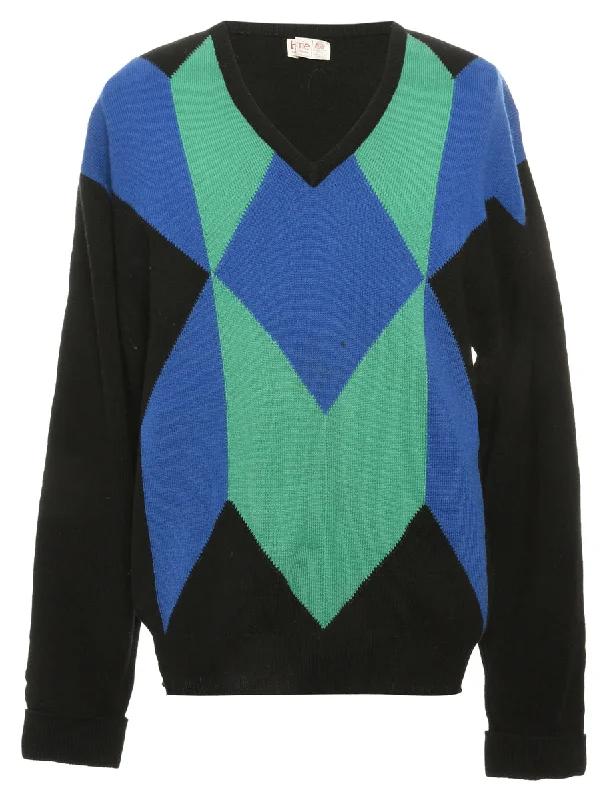 Black Argyle Jumper - M