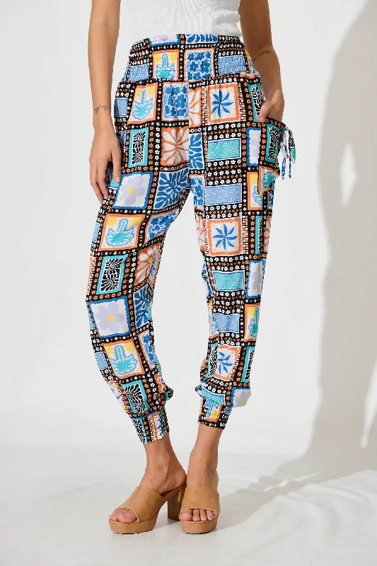 Gabby Lounge Pants In Black With Multi Tile Print