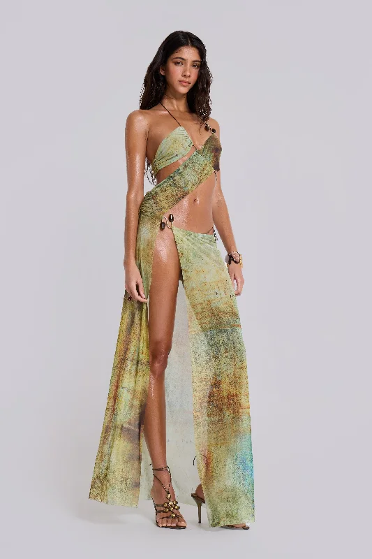 Cantha Asymmetric Cut Out Maxi Dress in Lagoon