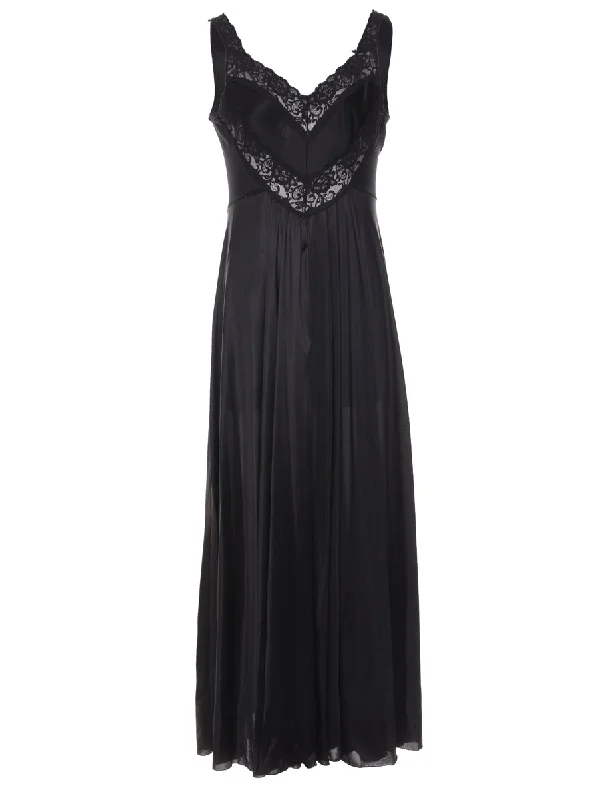 Black Classic Lace Trim Slip Dress - S