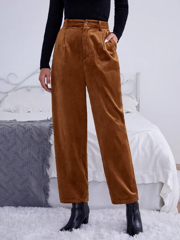 Casual Plain High Waist Long Women Pants