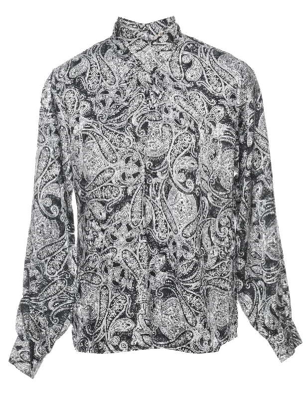 Black & White High Neck Paisley Blouse - L