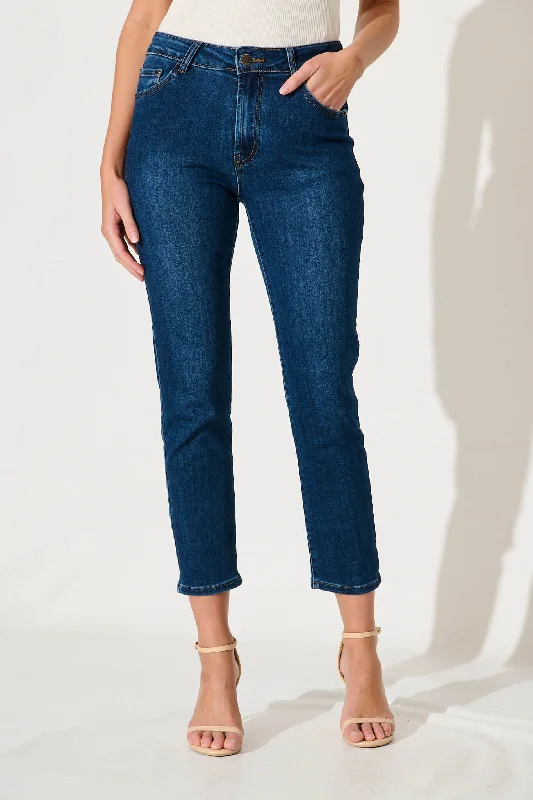 Gateway Mid Rise Straight Leg Crop Jean In Dark Blue Denim