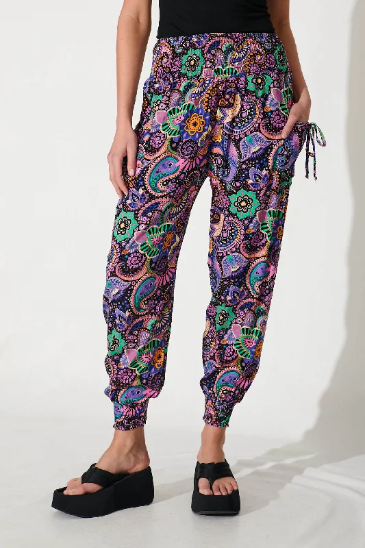 Gabby Lounge Pants In Purple Multi Paisley