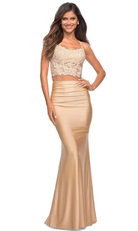 La Femme - 30751 Satin Two Piece Embroidered Gown