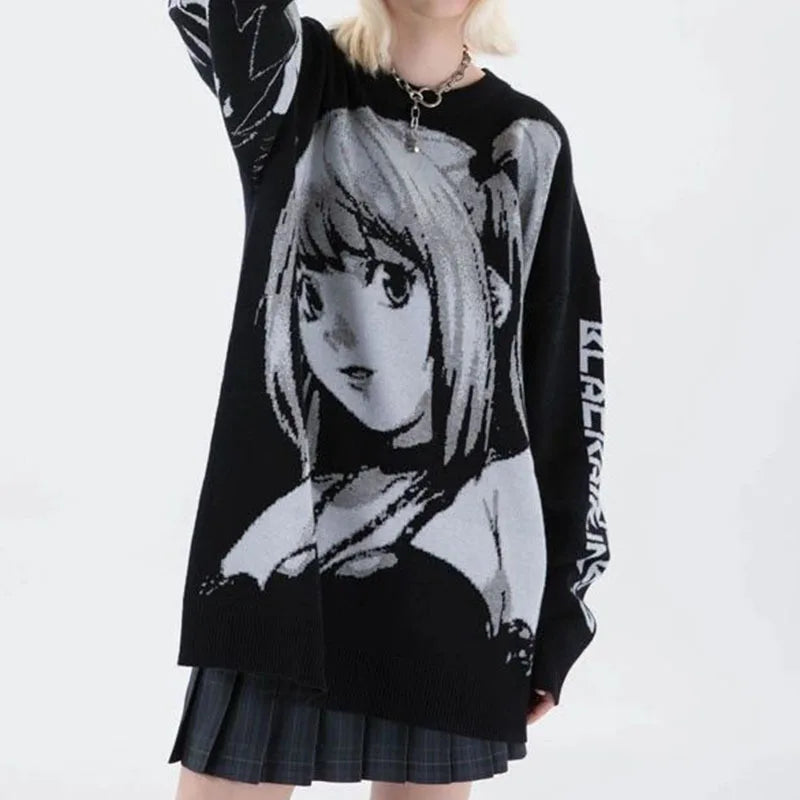 Vintage Japanese Anime Girl Knitted Cotton Pullover Hoody