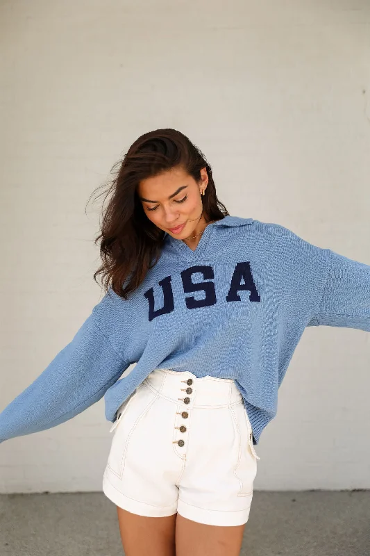 USA Sweater - Dusty Blue