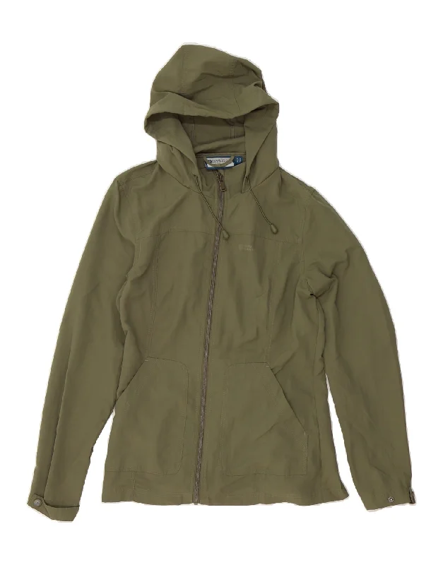 MOUNTAIN WAREHOUSE Womens Hooded Rain Jacket UK 10 Small Khaki Nylon