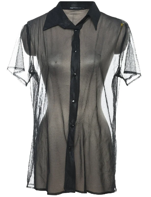 Black Classic Sheer 1990s Evening Blouse - L