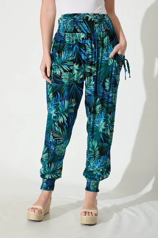 Gabby Lounge Pants in Multi Blue Leaf Print