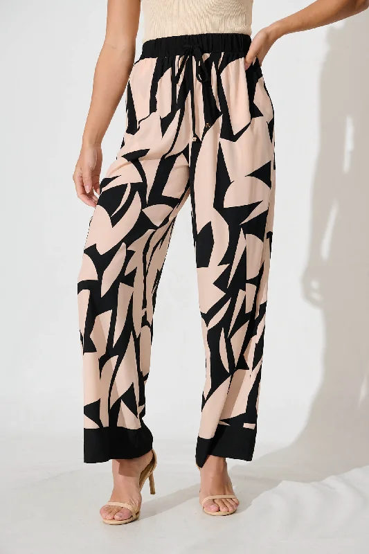 Howland Pant In Beige With Black Geometric Print