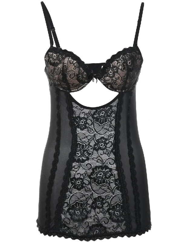 Black Classic Lace Boned Slip - M