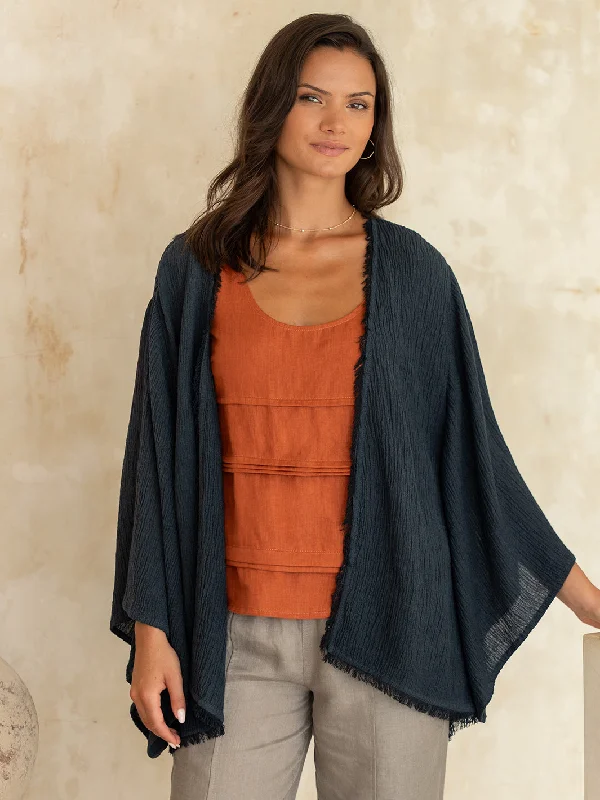 Isla Linen Blend Kimono Charcoal Trendy Women's 